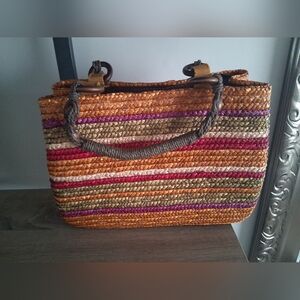 Croft & Barrow Womens Purse Straw Handbag Tan Snap Closure